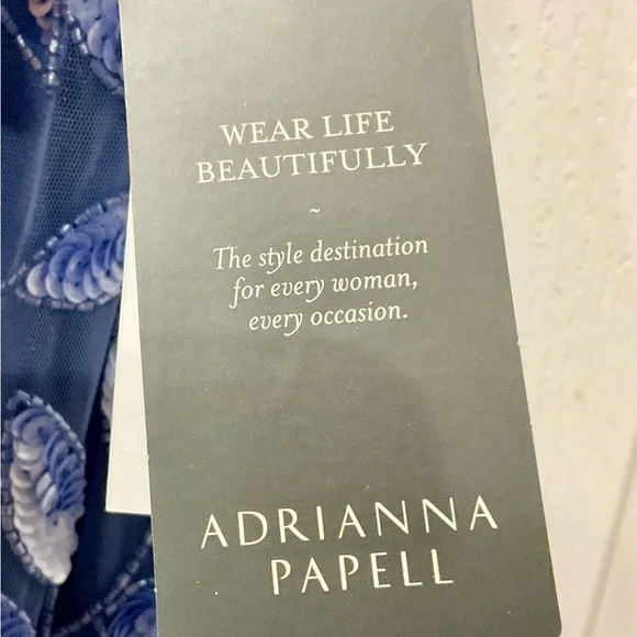 Beautiful Adrianna Papell Blue Dress with Floral Beaded & Sequins Embroidery - Picture 11 of 15